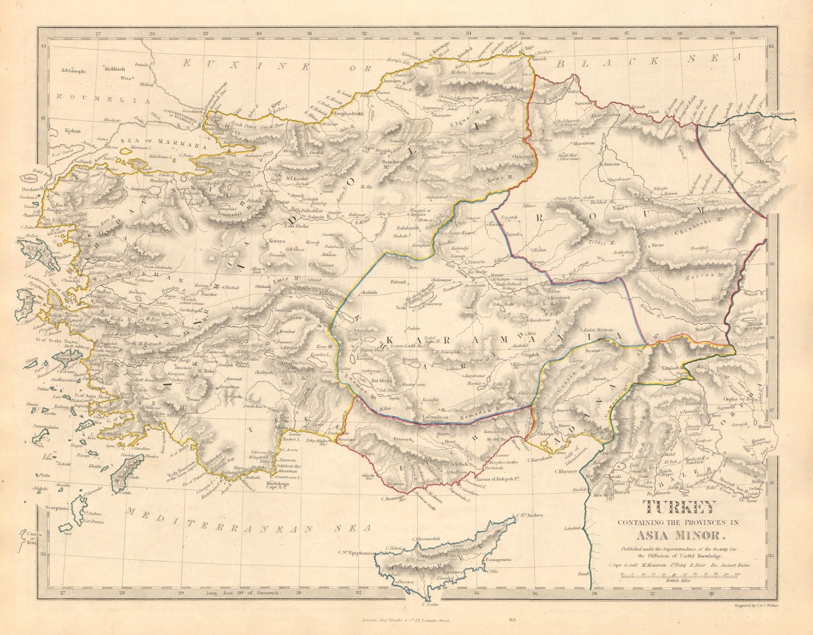 TURKEY. Asia Minor provinces. Karamania Adana Itchi Cyprus. SDUK 1846 old map
